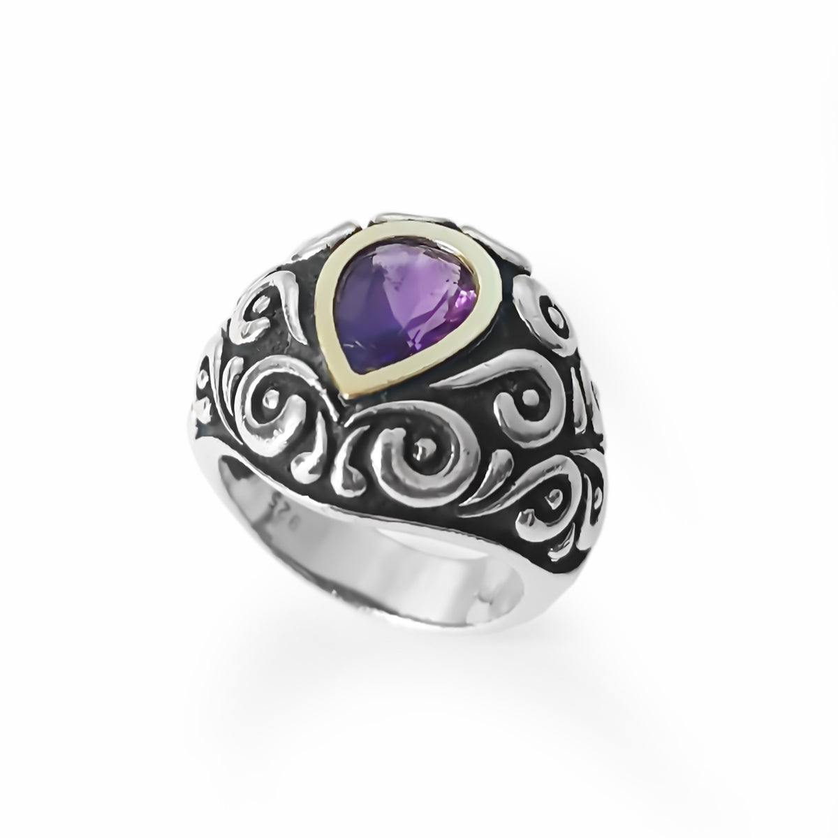 R1152 Filigree ring with Teardrop Amethyst