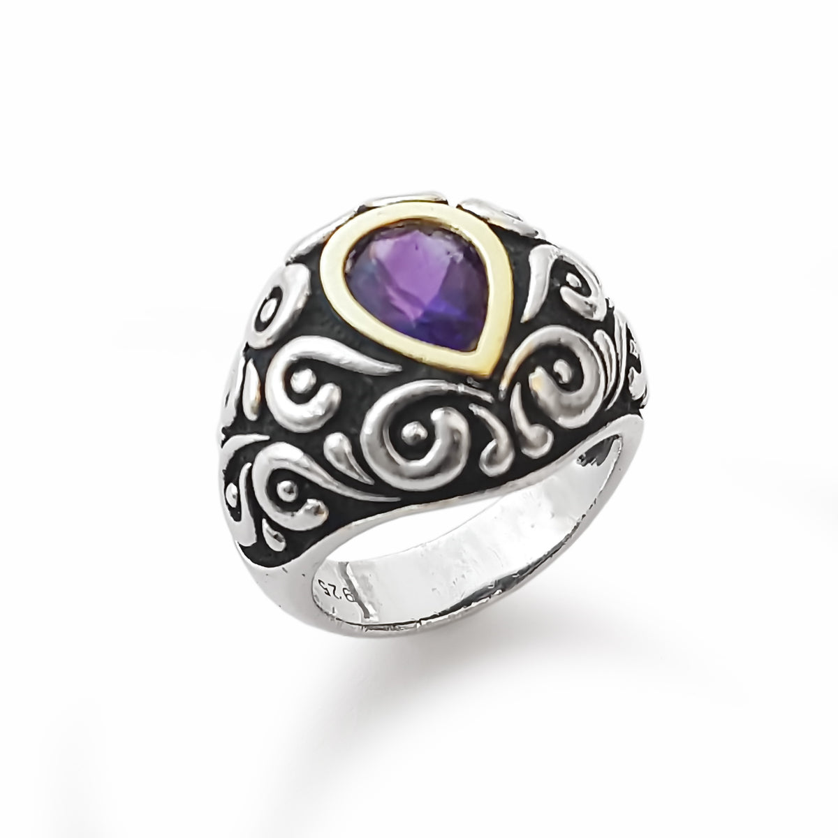 R1152 Filigree ring with Teardrop Amethyst