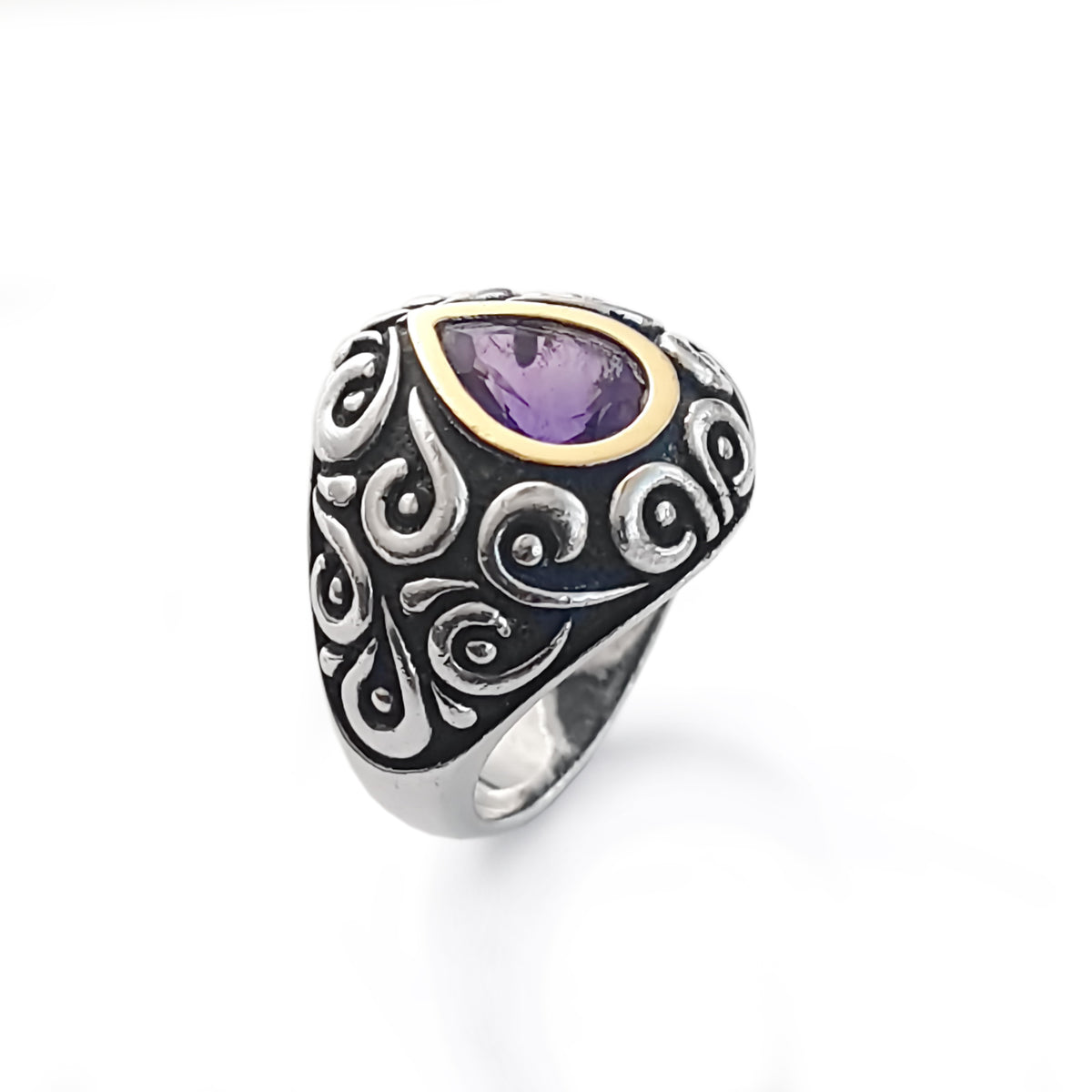 R1152 Filigree ring with Teardrop Amethyst