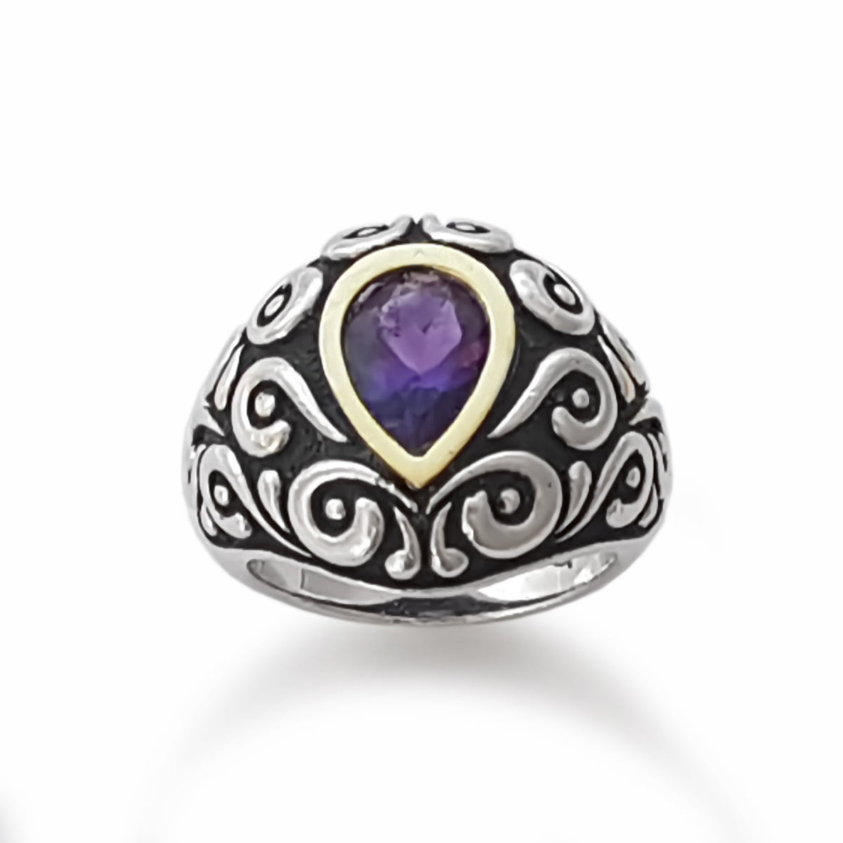 R1152 Filigree ring with Teardrop Amethyst