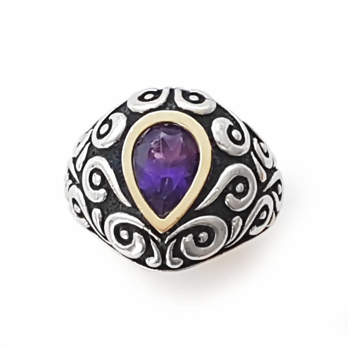 R1152 Filigree ring with Teardrop Amethyst