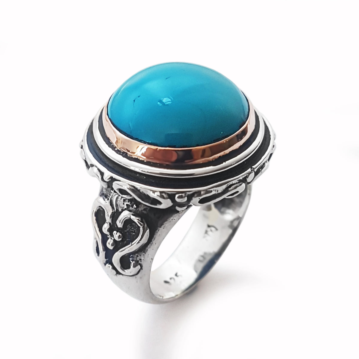 R1166X Bohemian Turquoise two tone ring