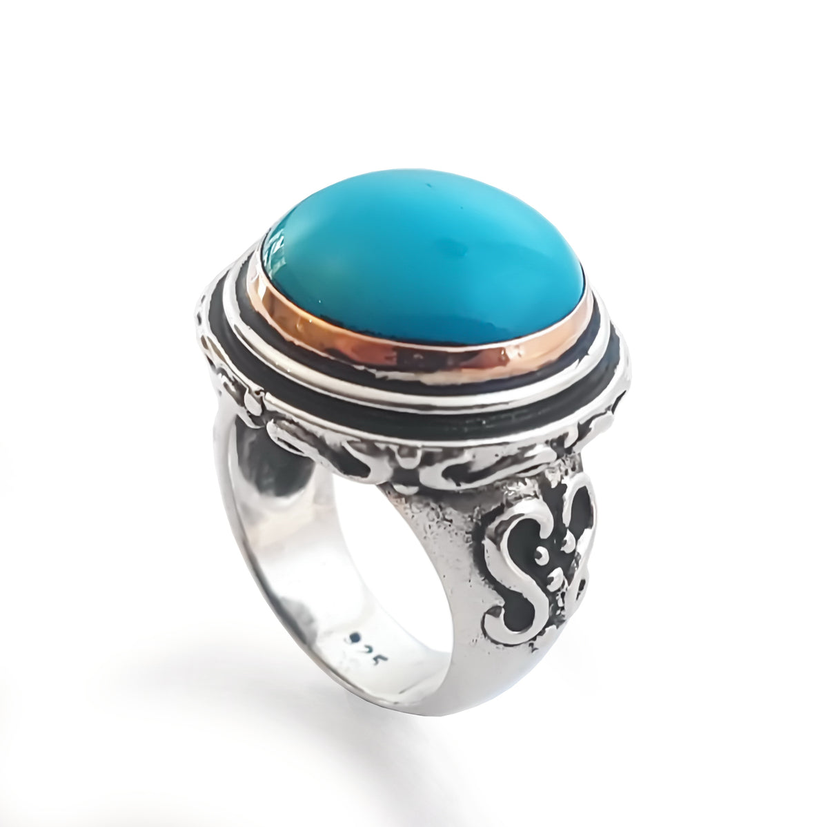 R1166X Bohemian Turquoise two tone ring