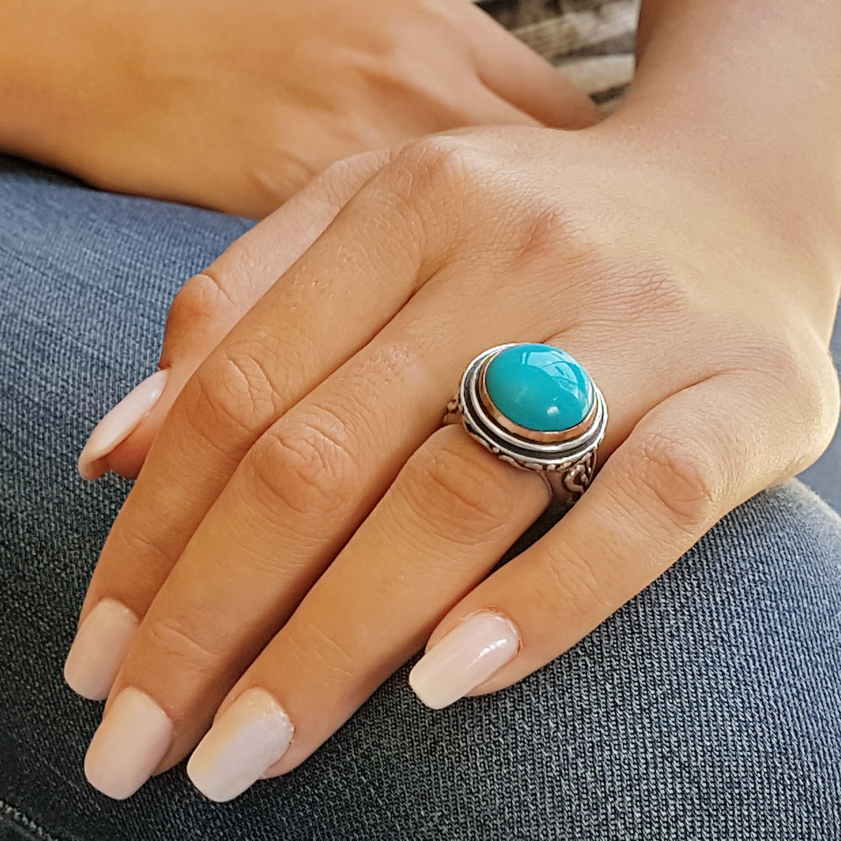 R1166X Bohemian Turquoise two tone ring