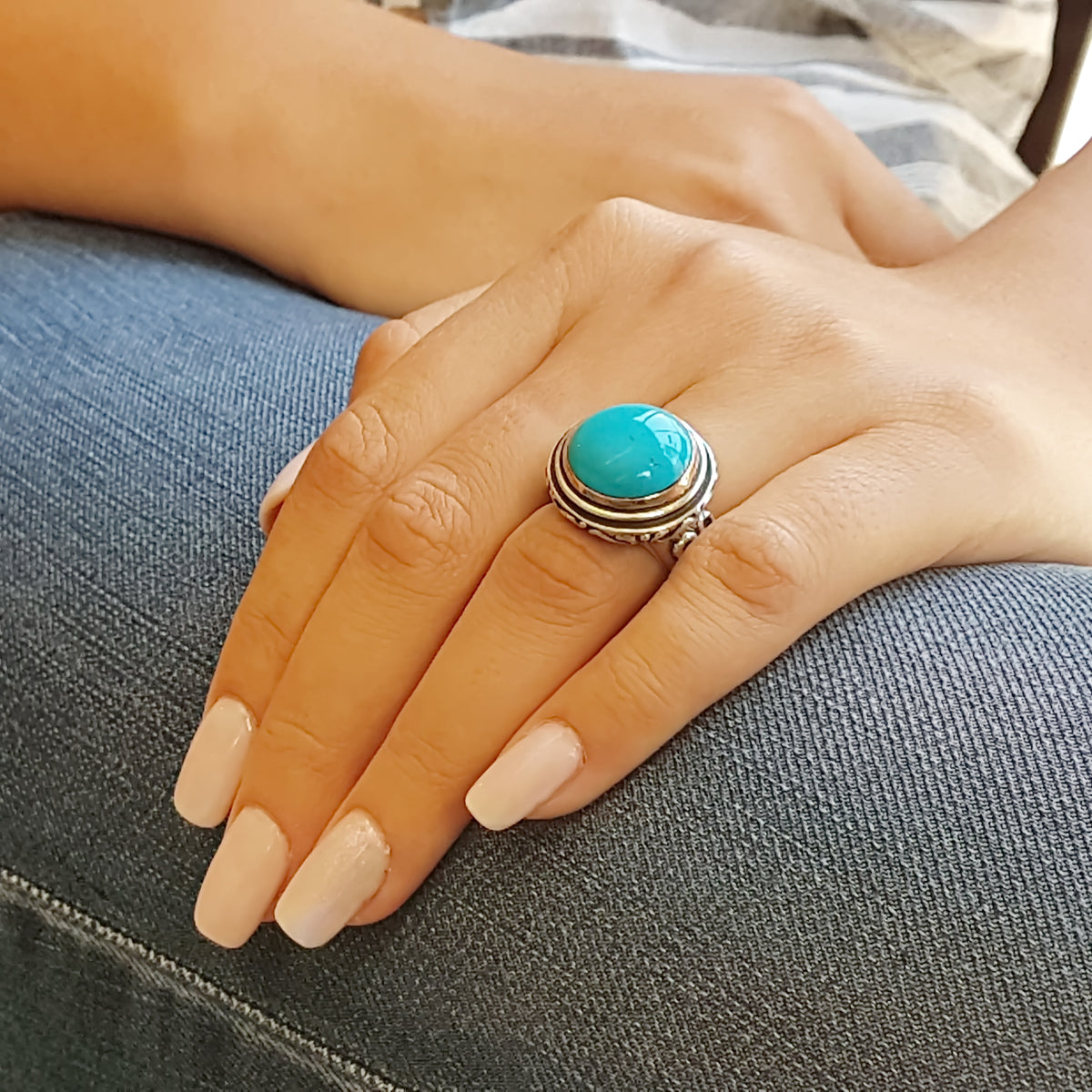 R1166X Bohemian Turquoise two tone ring