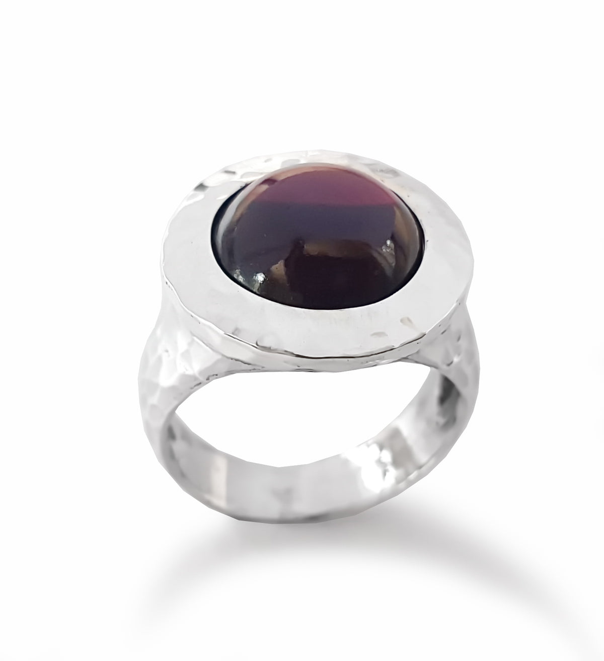 R1235S Hammered Silver and Garnet Chunky ring