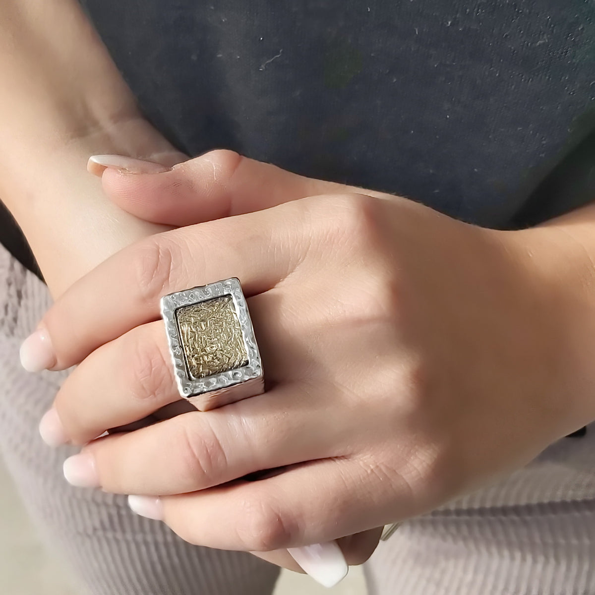 R1300G-1 Textured Gold and silver chunky ring