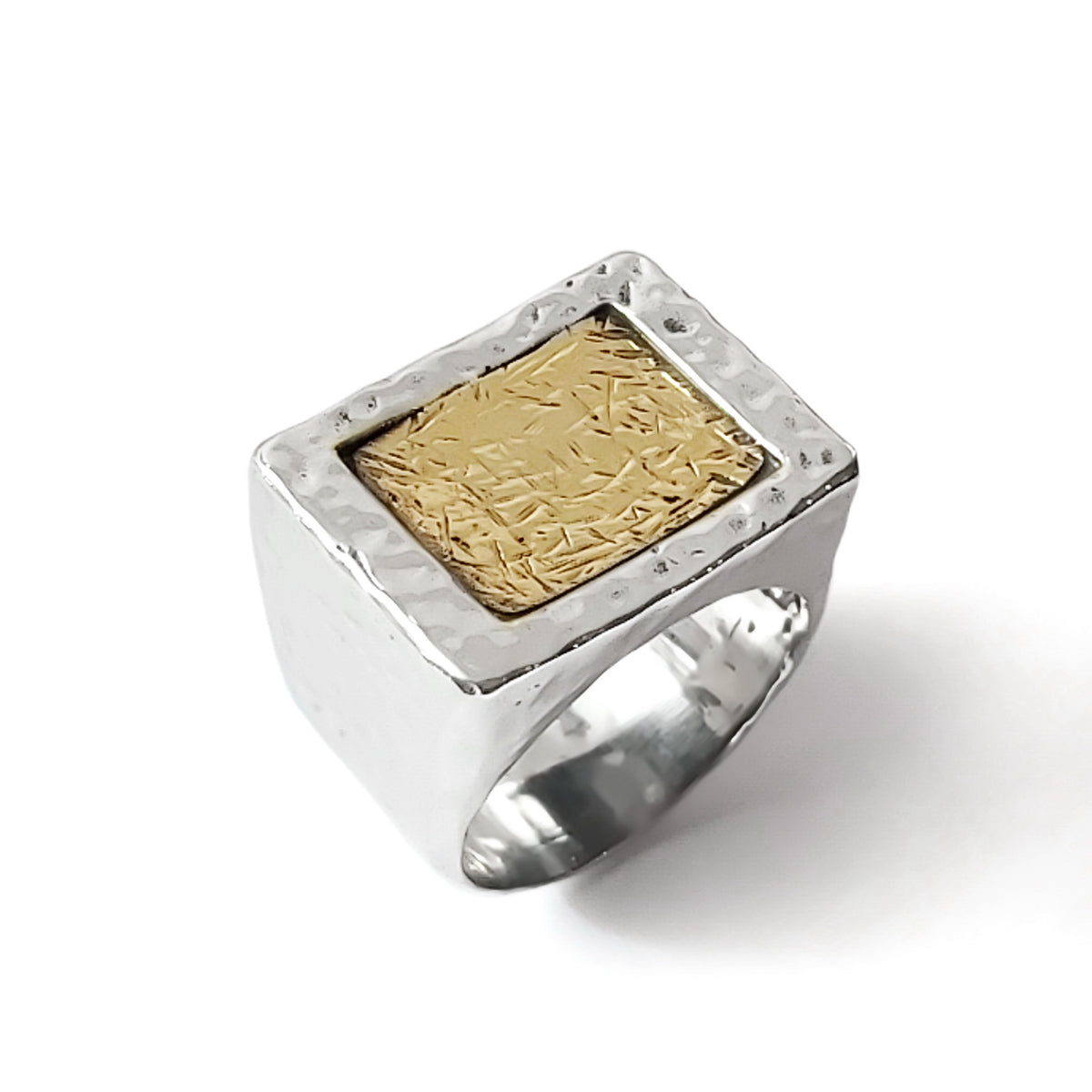 R1300G-1 Textured Gold and silver chunky ring