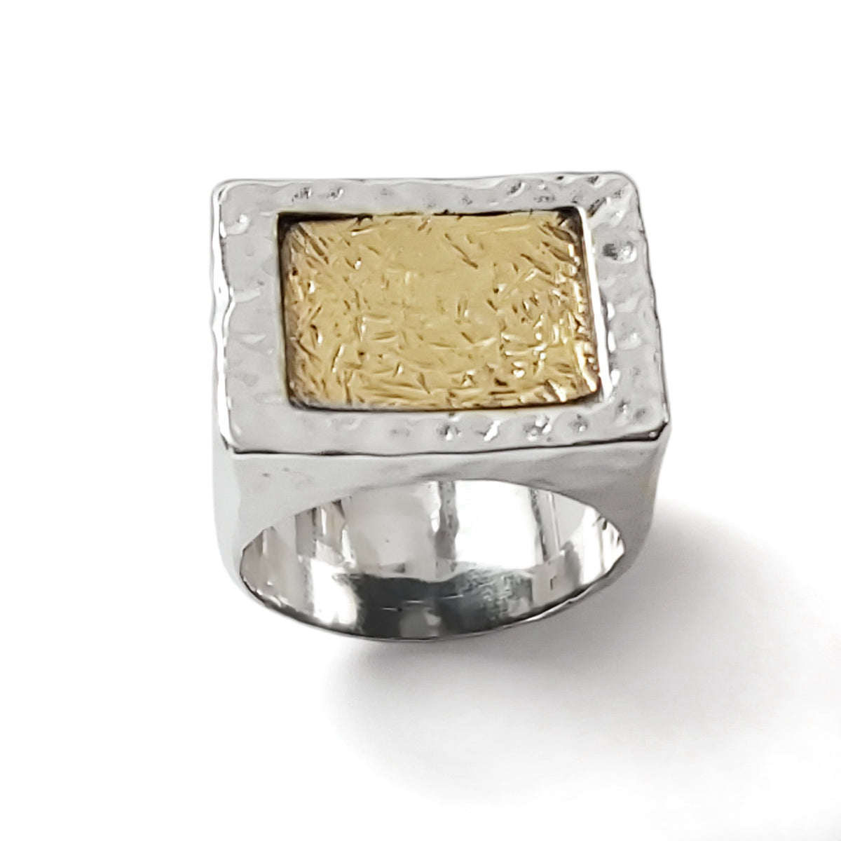 R1300G-1 Textured Gold and silver chunky ring