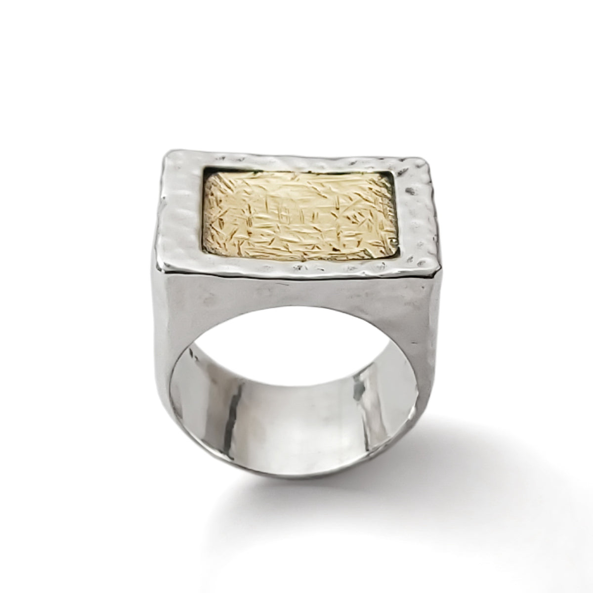 R1300G-1 Textured Gold and silver chunky ring