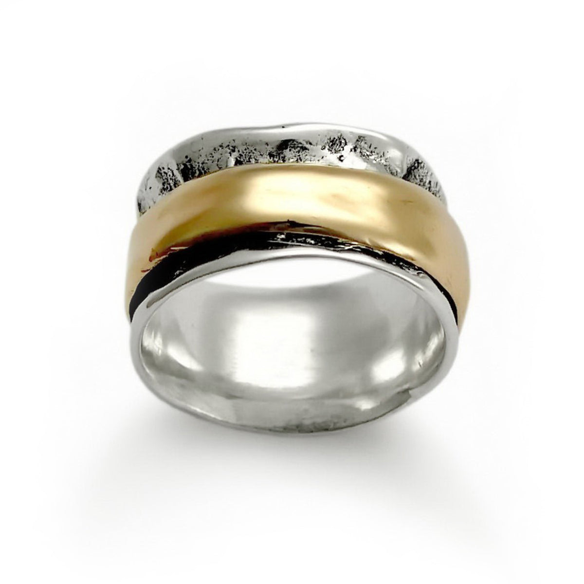 R1358C Wide Silver Band with Chunky Gold Spinner