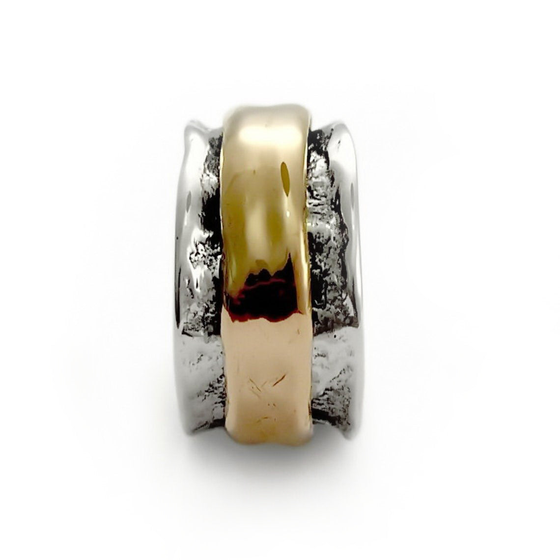 R1358C Wide Silver Band with Chunky Gold Spinner