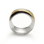 R1358C Wide Silver Band with Chunky Gold Spinner