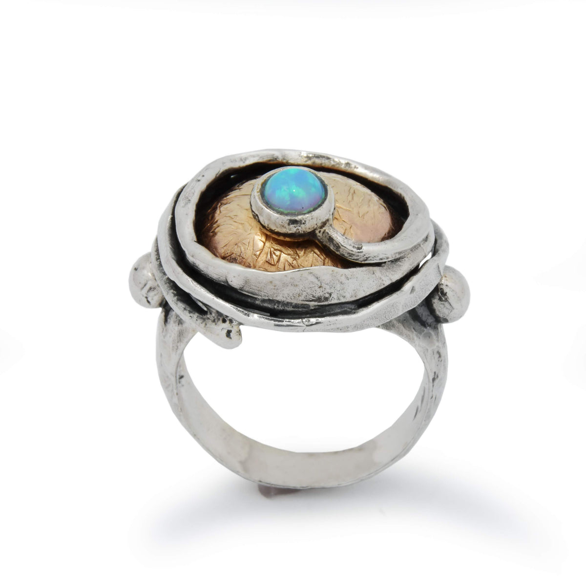 R1470X Two tone rustic ring with Opal