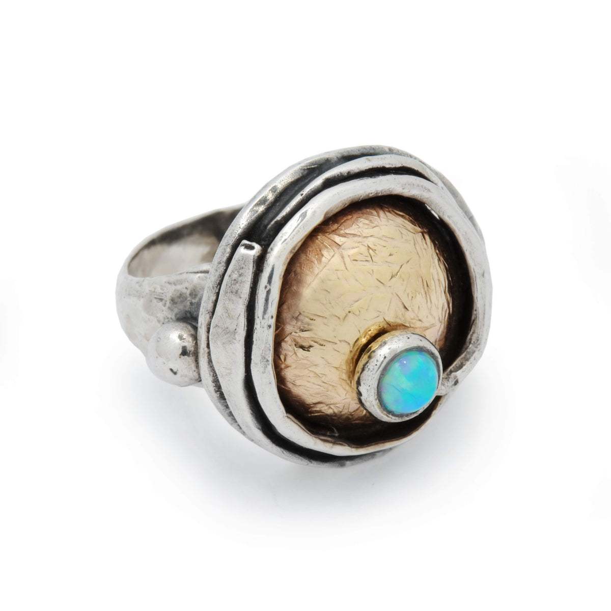 R1470X Two tone rustic ring with Opal