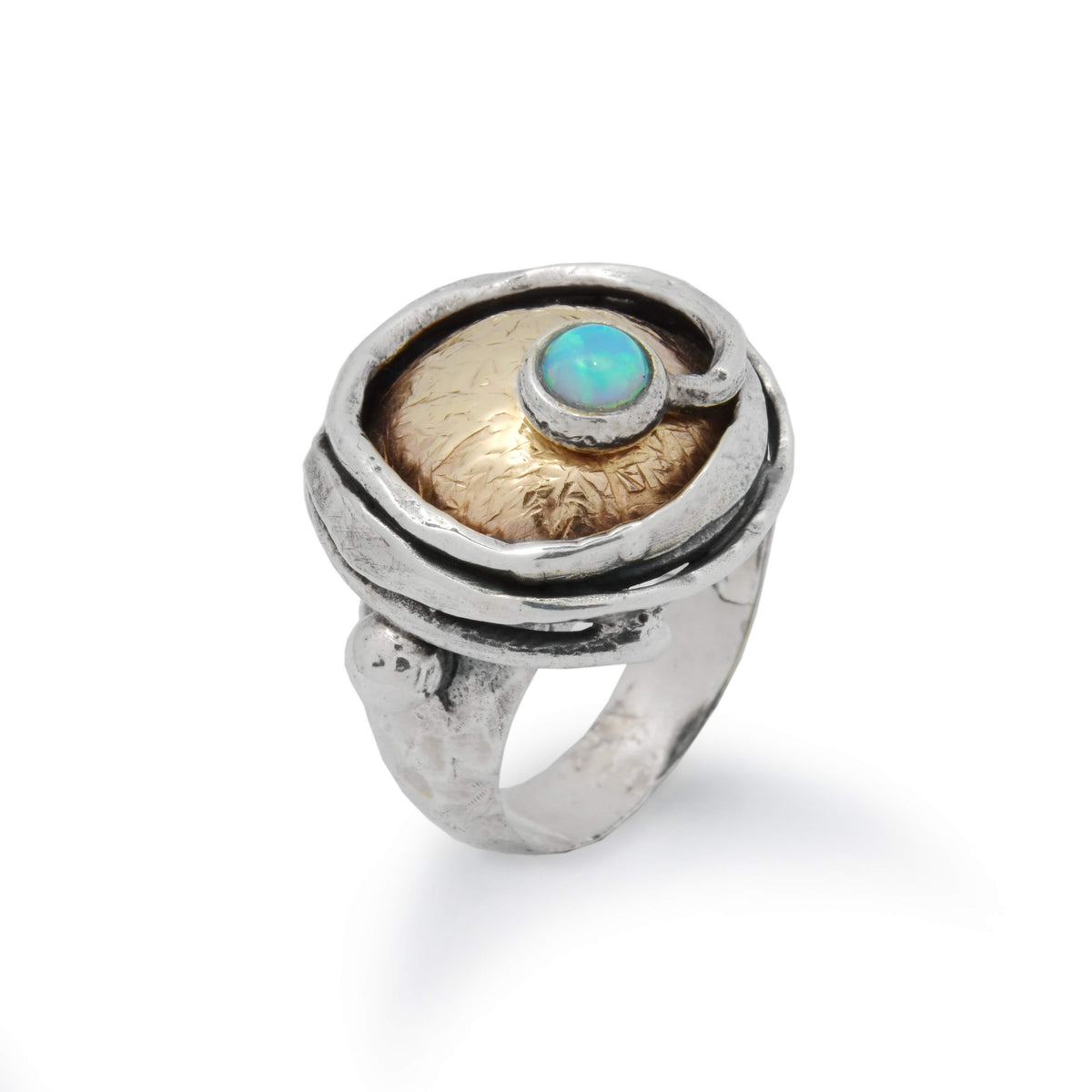 R1470X Two tone rustic ring with Opal