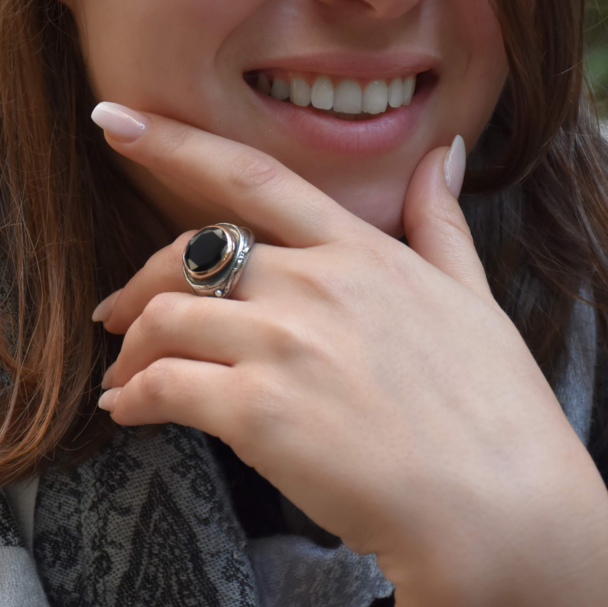 R1475C Rustic silver and gold ring with Blue Kyanite ring