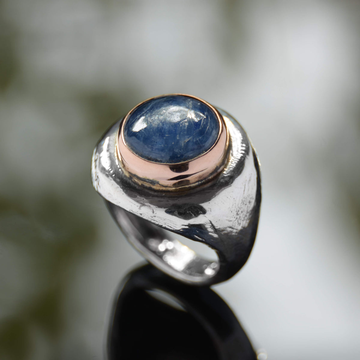 R1475C Rustic silver and gold ring with Blue Kyanite ring