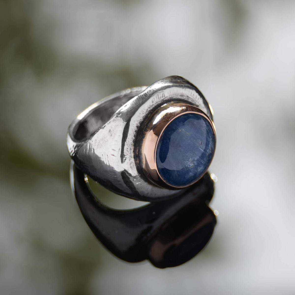 R1475C Rustic silver and gold ring with Blue Kyanite ring