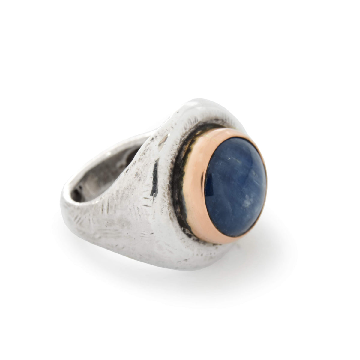 R1475C Rustic silver and gold ring with Blue Kyanite ring