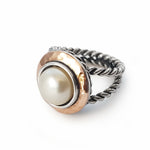 R1549-1 Rose Gold and Silver rope ring with Pearl