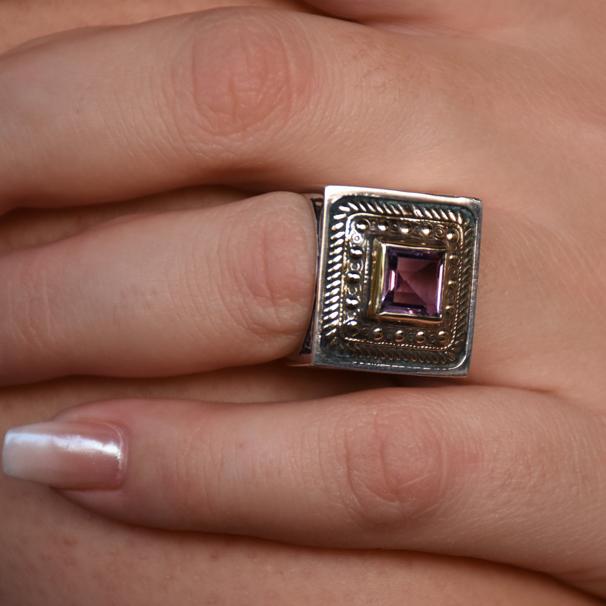 R1600X Square Ethnic ring with Amethyst