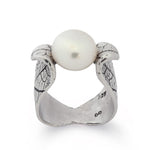 R1640 Silver Leaf ring with White Pearl