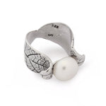 R1640 Silver Leaf ring with White Pearl