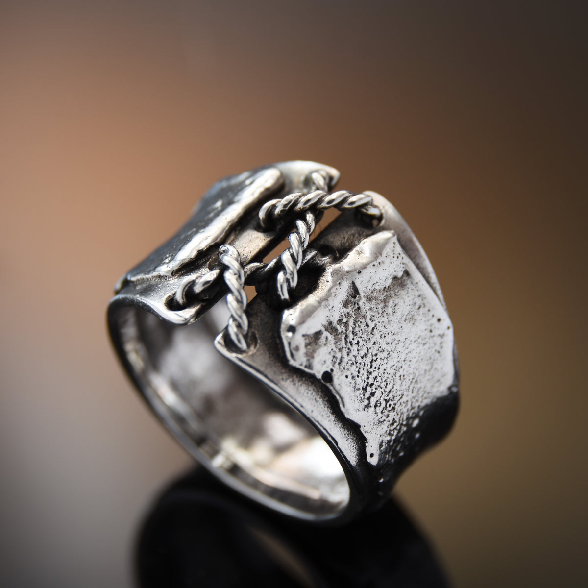 R1712 Textured Oxidized Silver corset ring