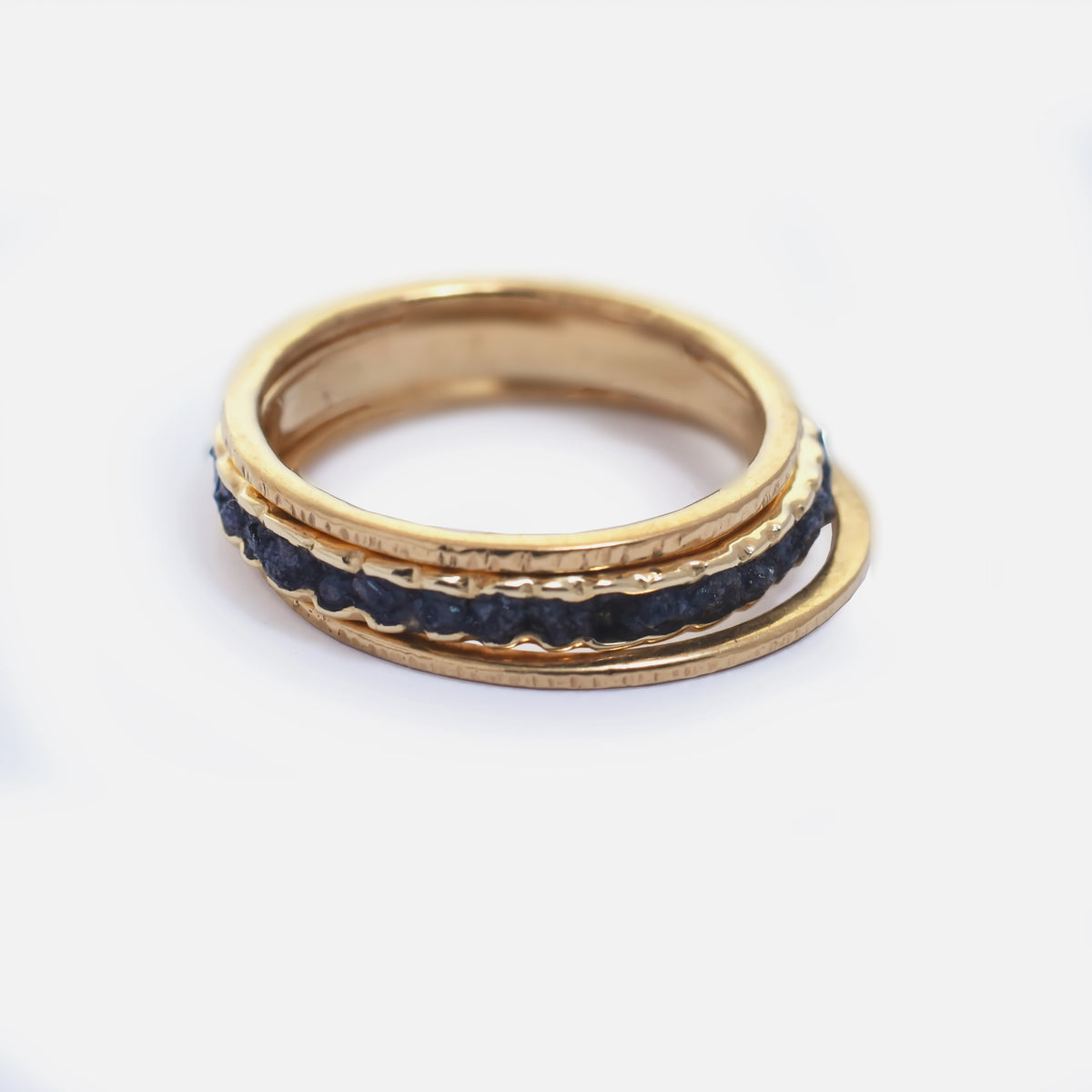 RG0911D Gold Eternity Ring set with Raw Black Diamonds