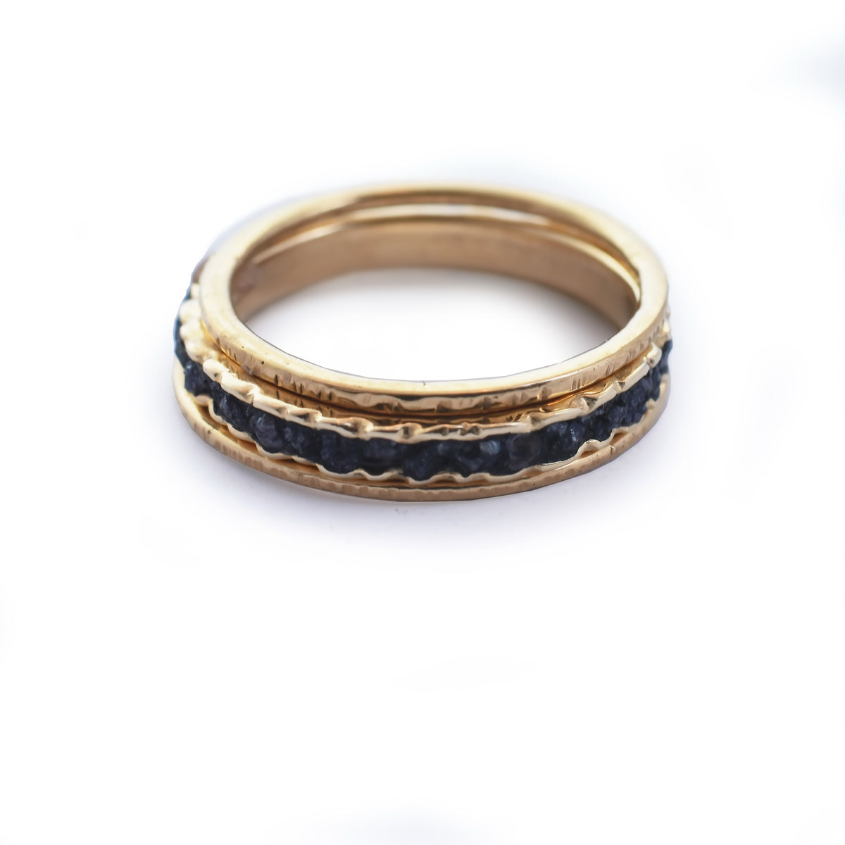 RG0911D Gold Eternity Ring set with Raw Black Diamonds