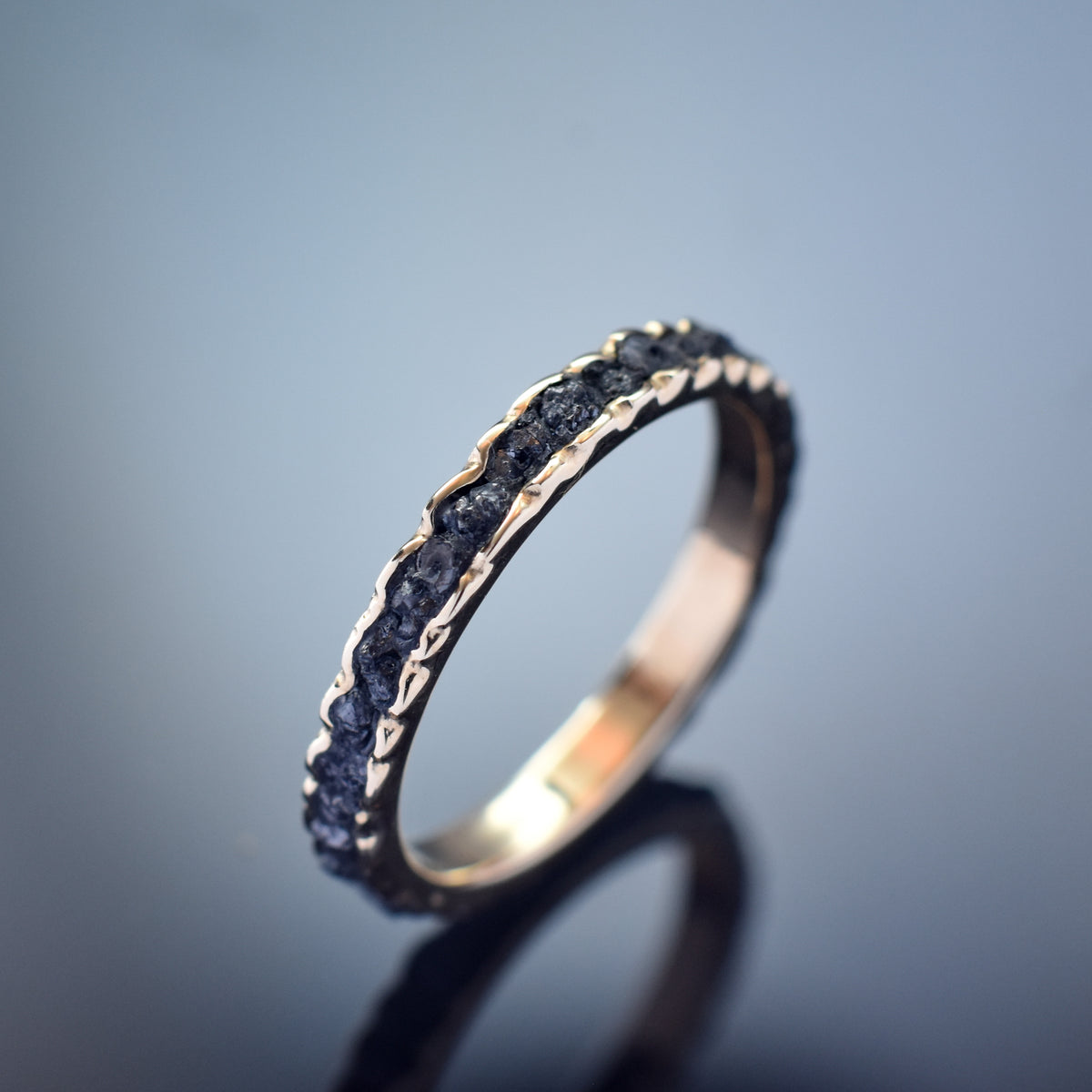 RG0911D Gold Eternity Ring set with Raw Black Diamonds