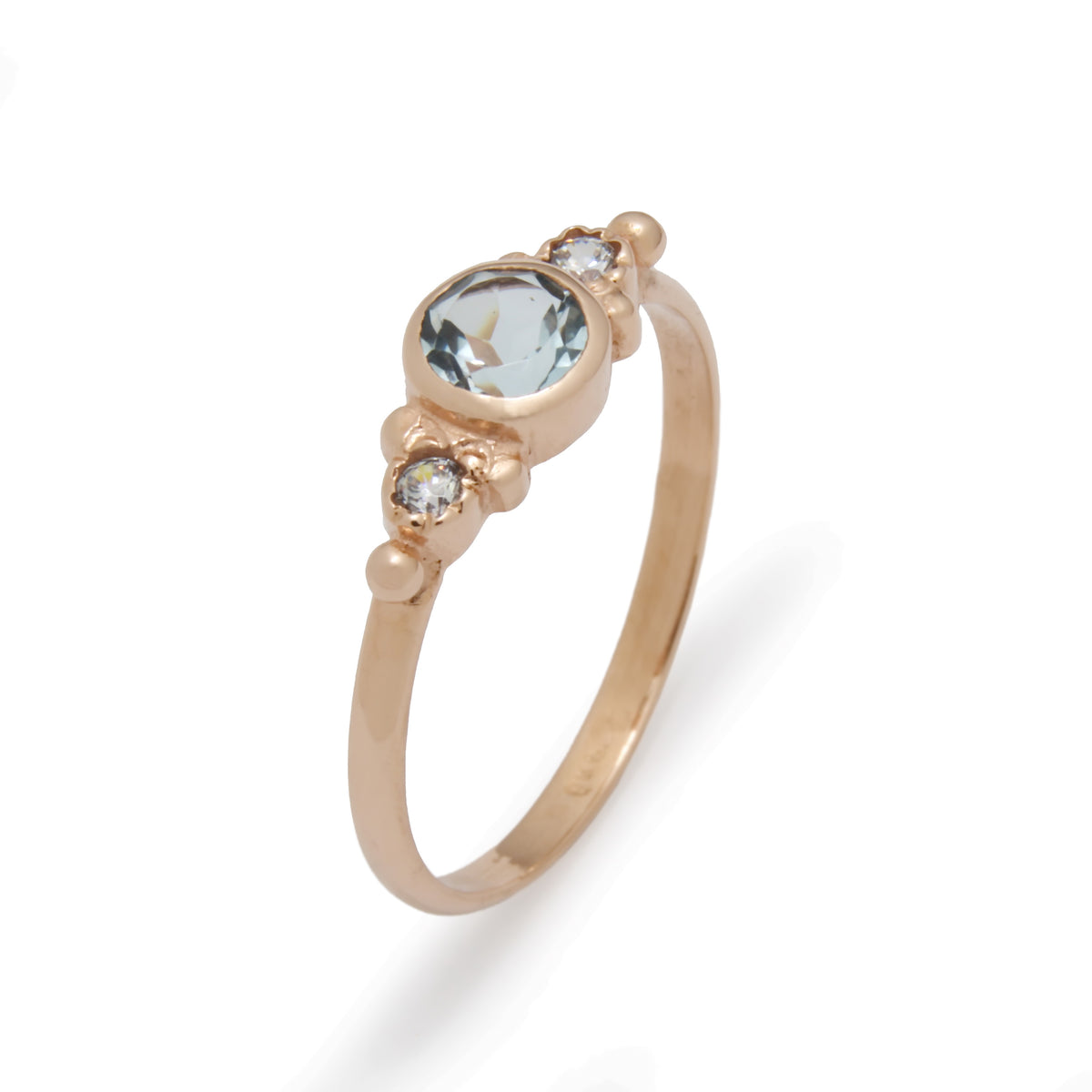 RG1120-3 Dainty Rose Gold Ring with Blue Topaz and Diamonds