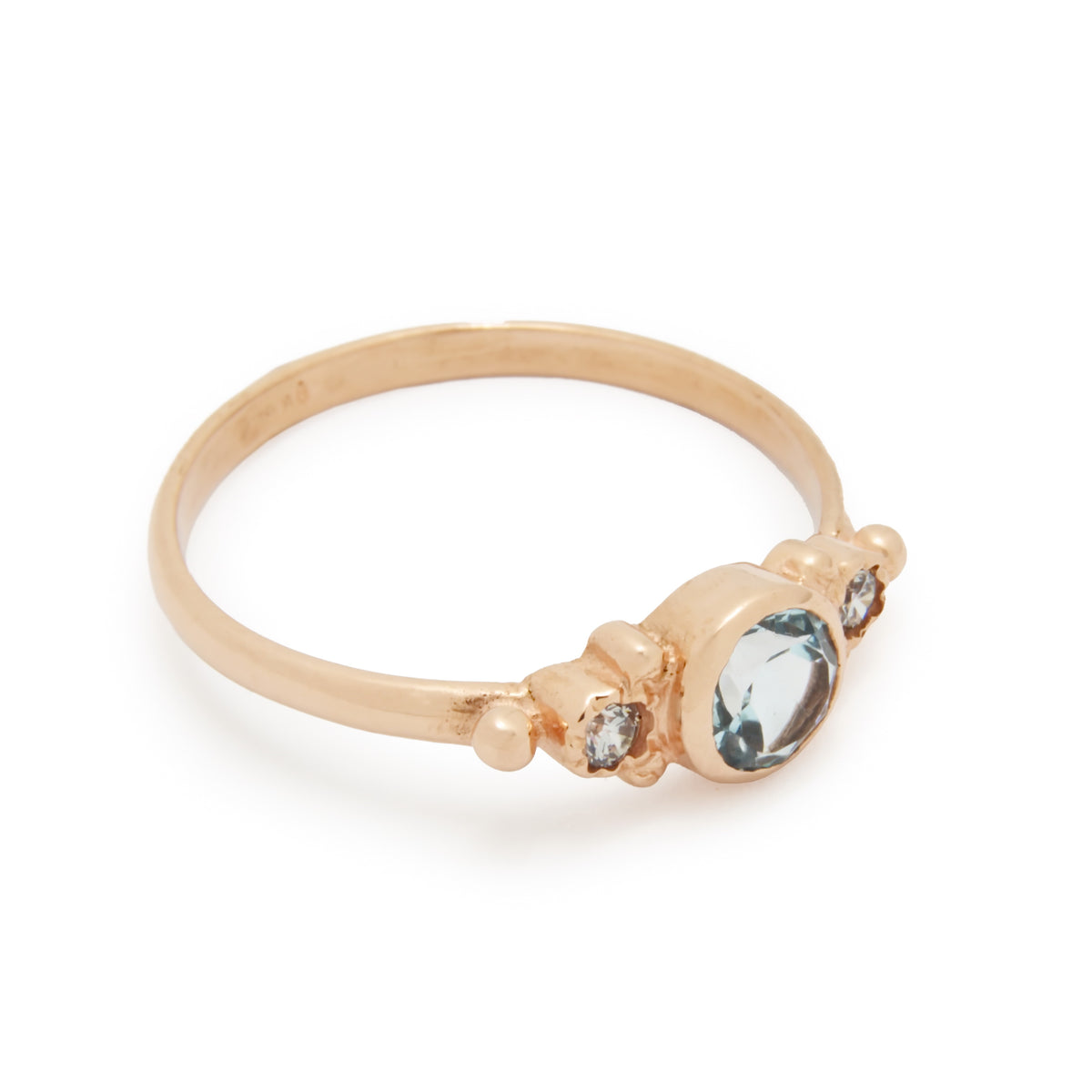 RG1120-3 Dainty Rose Gold Ring with Blue Topaz and Diamonds