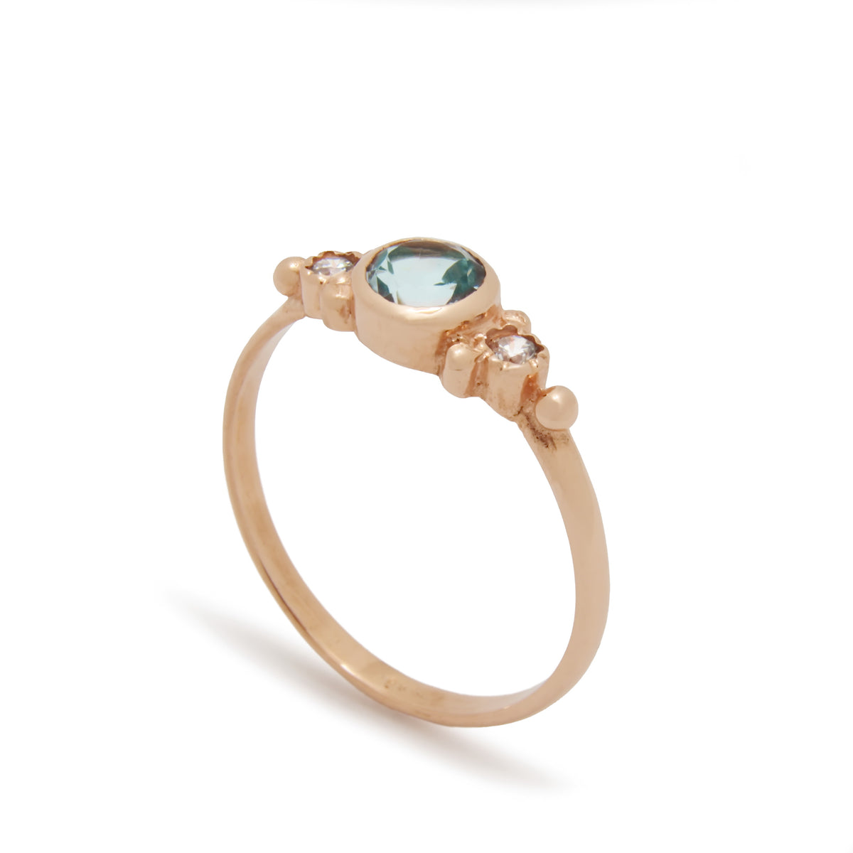 RG1120-3 Dainty Rose Gold Ring with Blue Topaz and Diamonds