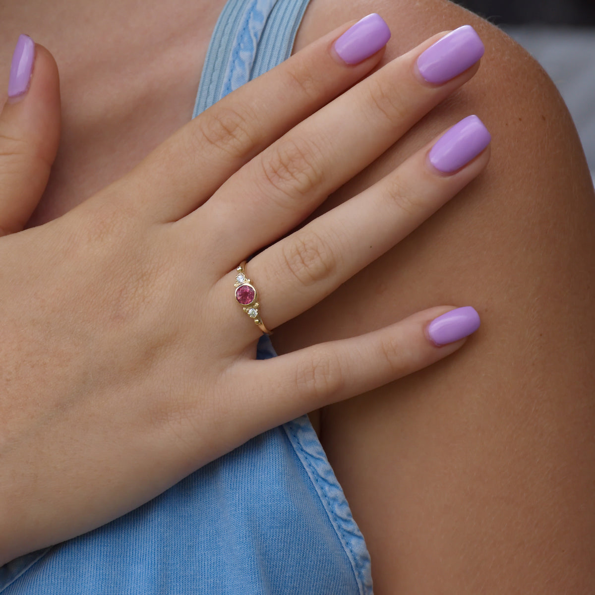 RG1120-4 Dainty Gold Ring with Rodulite and Diamonds