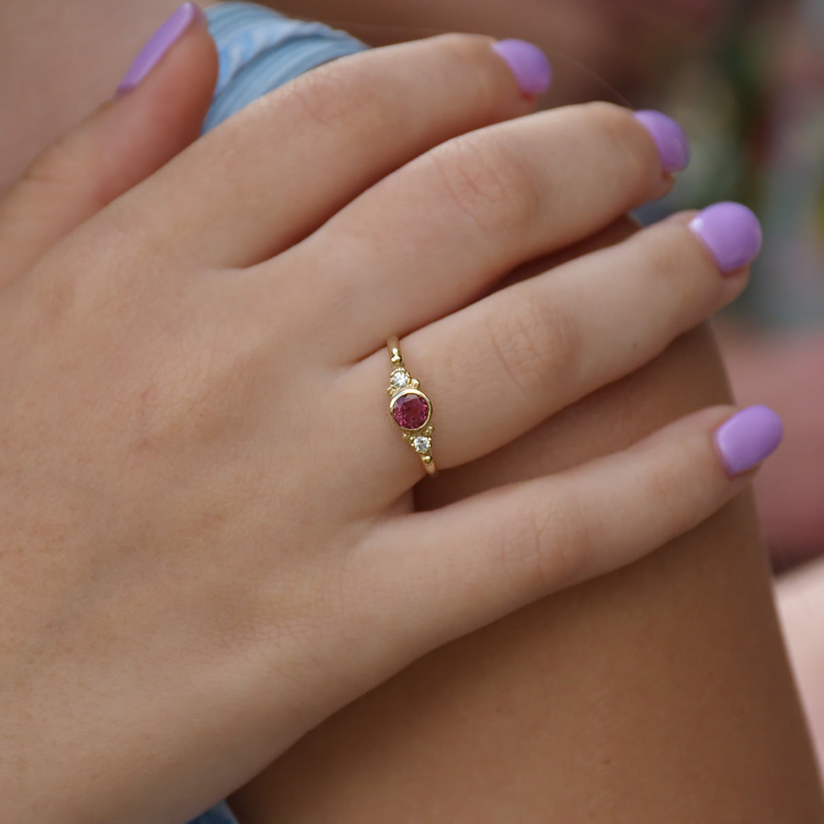 RG1120-4 Dainty Gold Ring with Rodulite and Diamonds