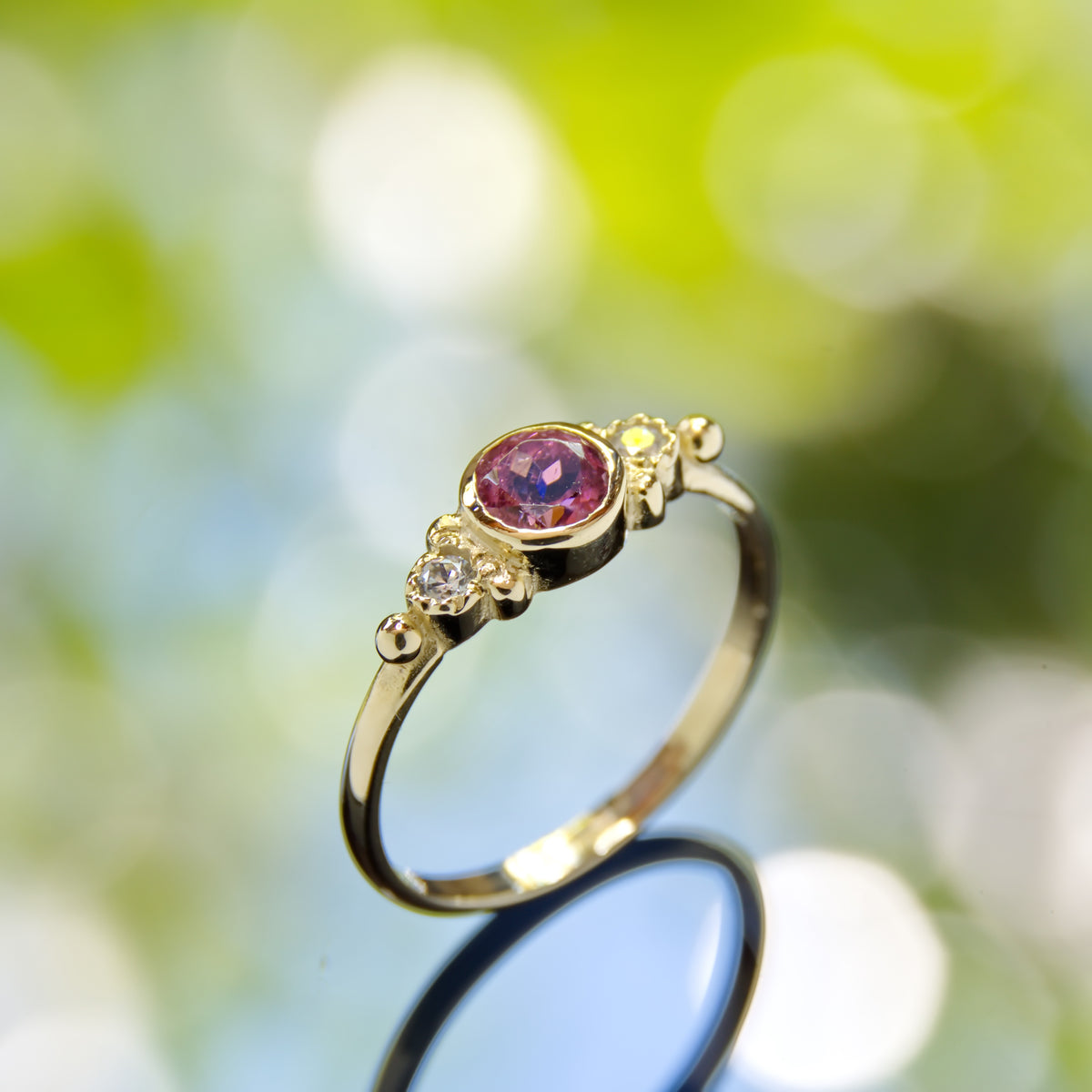 RG1120-4 Dainty Gold Ring with Rodulite and Diamonds