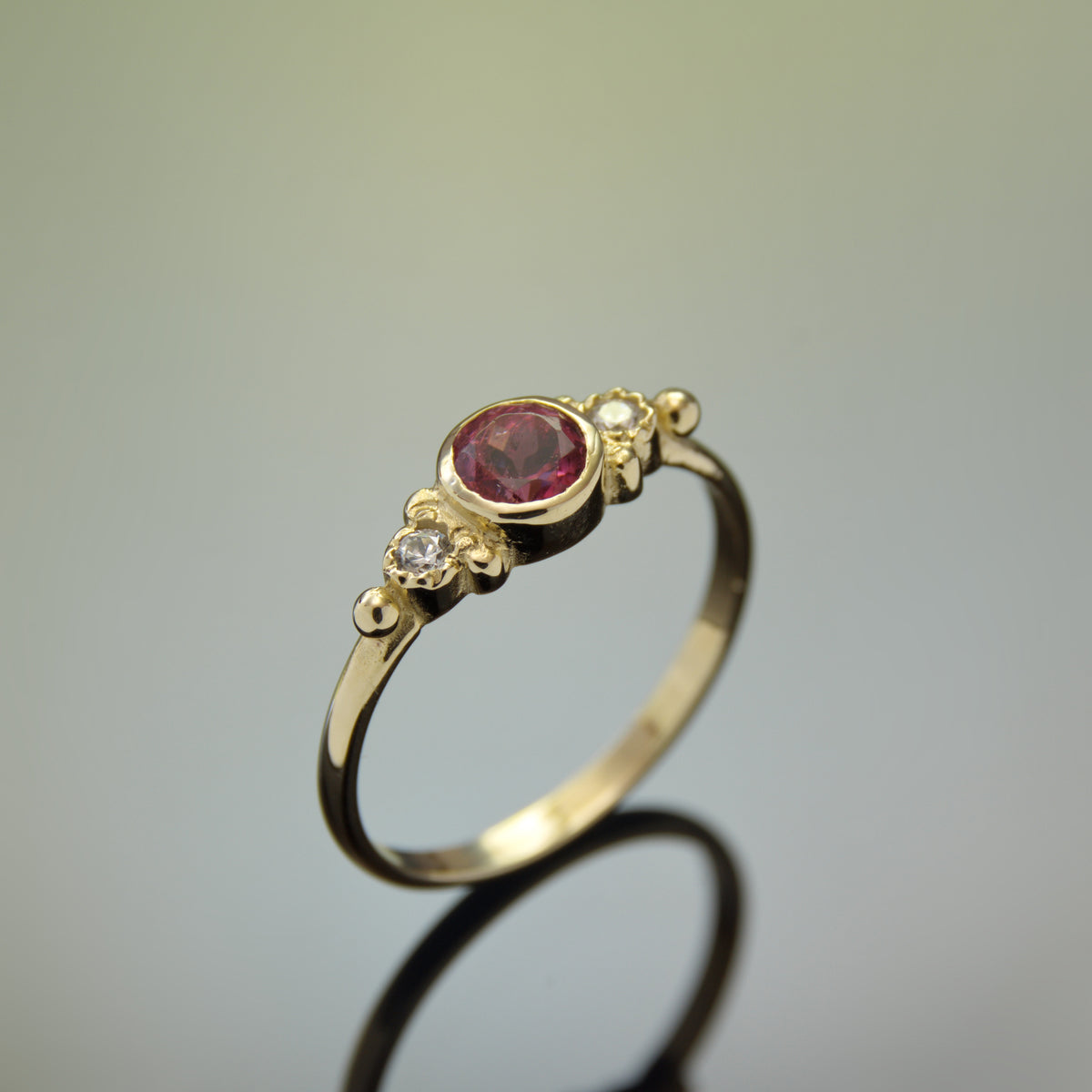 RG1120-4 Dainty Gold Ring with Rodulite and Diamonds