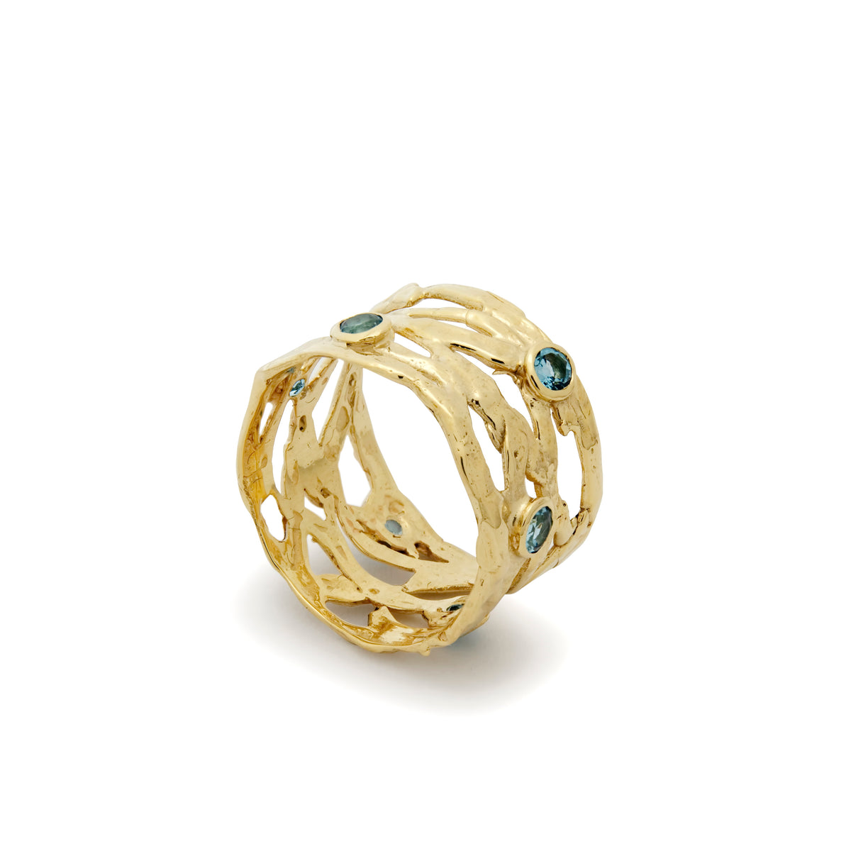 RG1378-1 Organic Gold Band with Blue Topaz