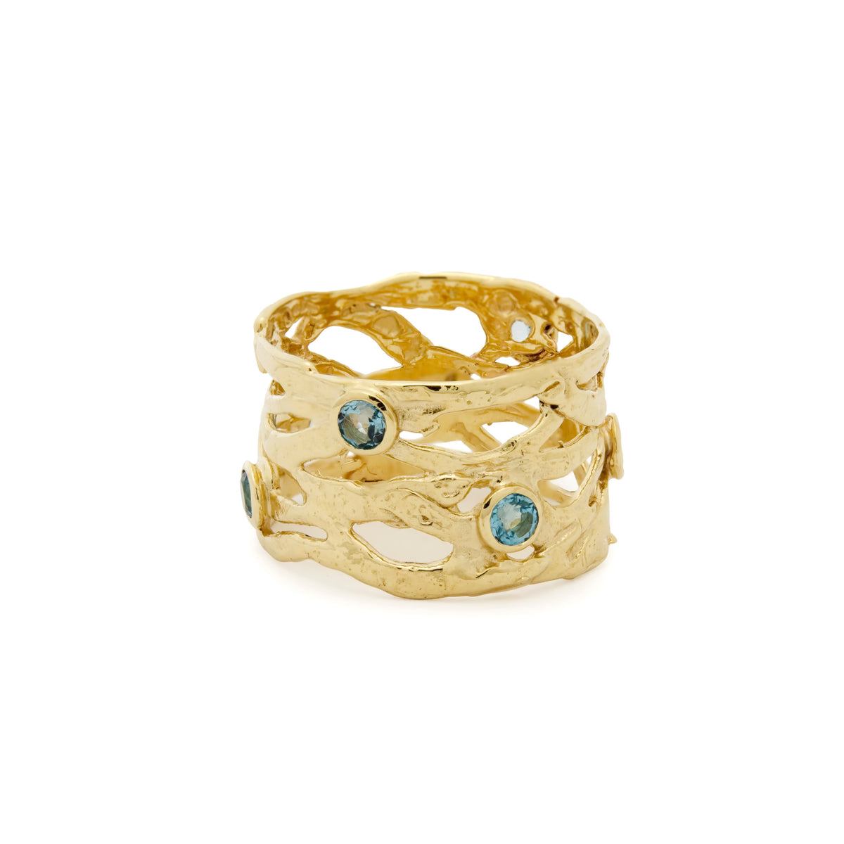 RG1378-1 Organic Gold Band with Blue Topaz