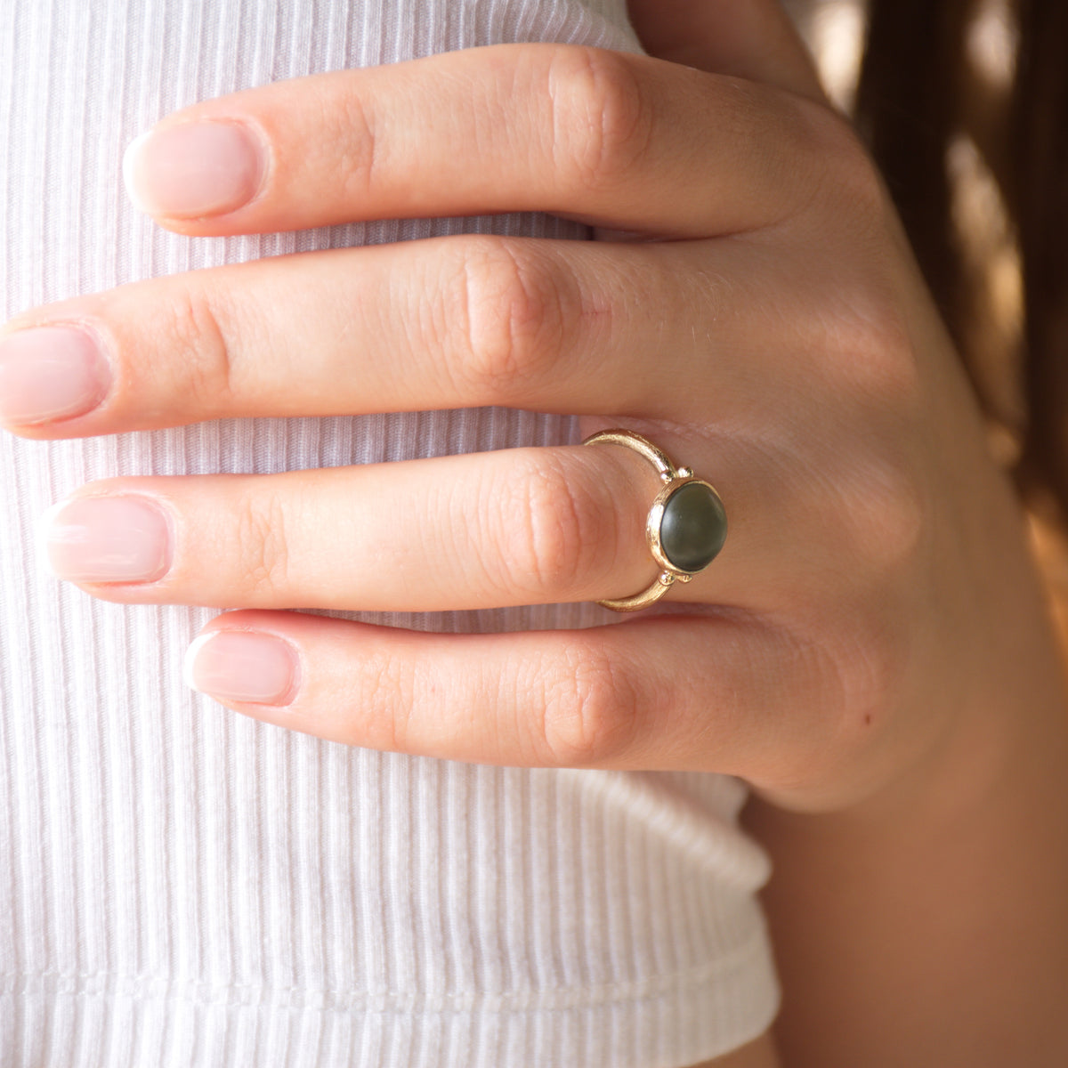 RG1769 Gold ring with Green Quartz