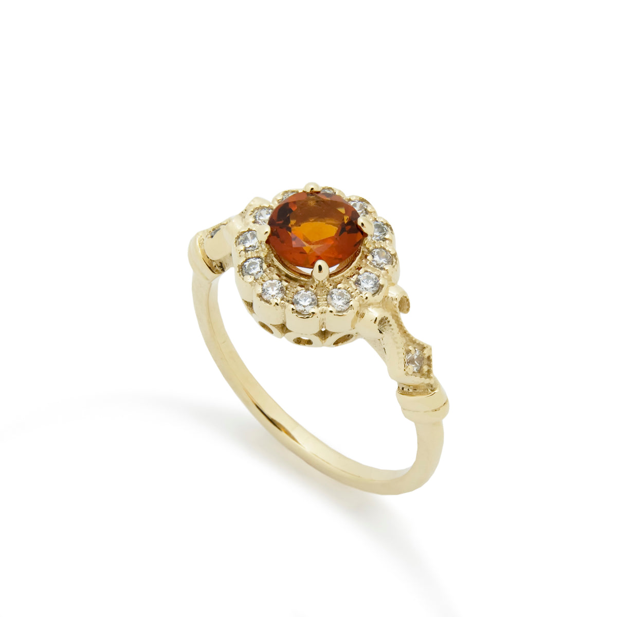 RG1816-1 Vintage Gold Flower Ring with Citrine