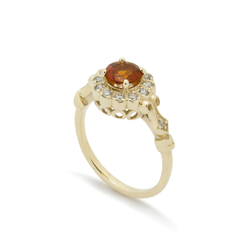 RG1816-1 Vintage Gold Flower Ring with Citrine