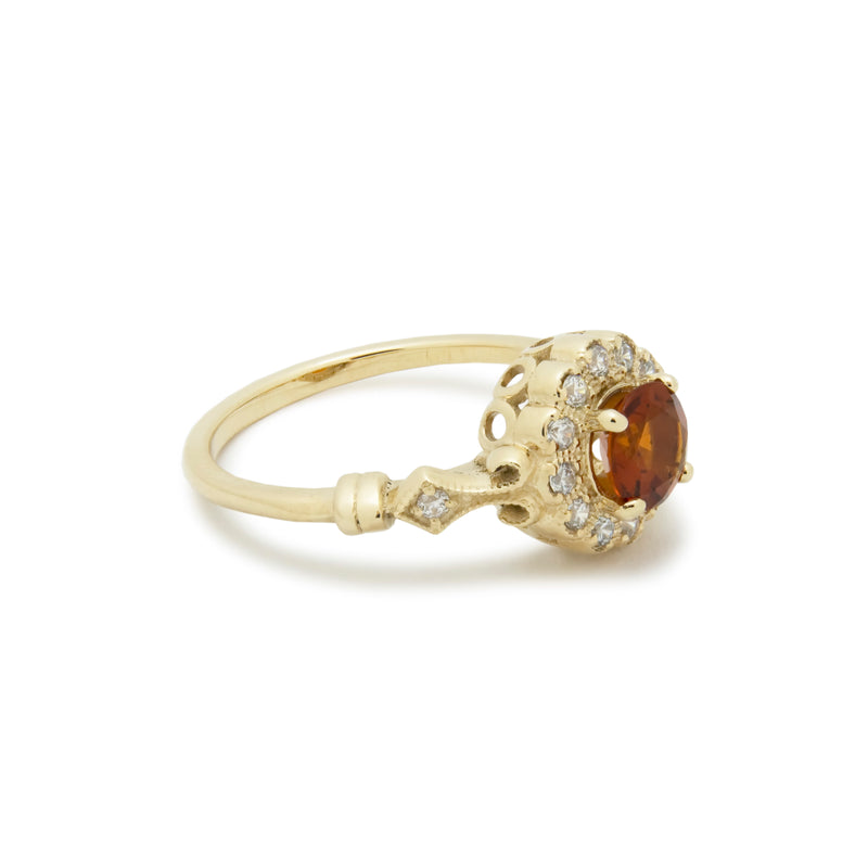 Vintage Citrine Flower Engagement Ring,round Citrine Ring,diamond Halo Ring,14k  Yellow Gold Ring,november Birthstone,nature Inspired Ring - Etsy