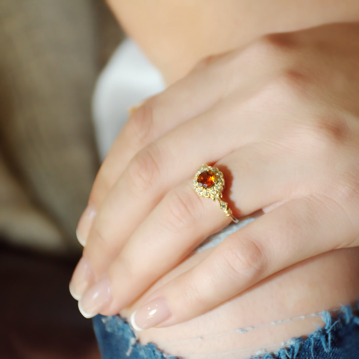 RG1816-1 Vintage Gold Flower Ring with Citrine