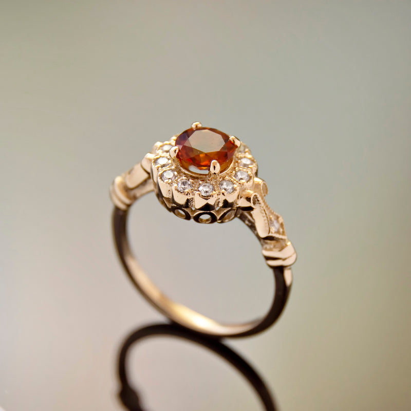 RG1816-1 Vintage Gold Flower Ring with Citrine