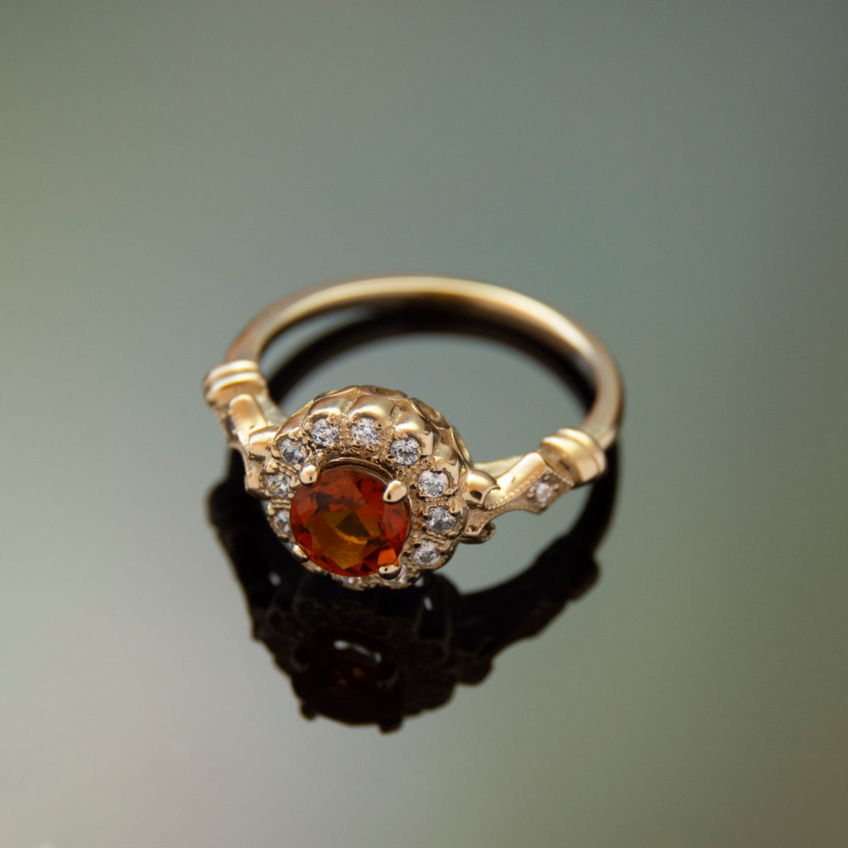 RG1816-1 Vintage Gold Flower Ring with Citrine