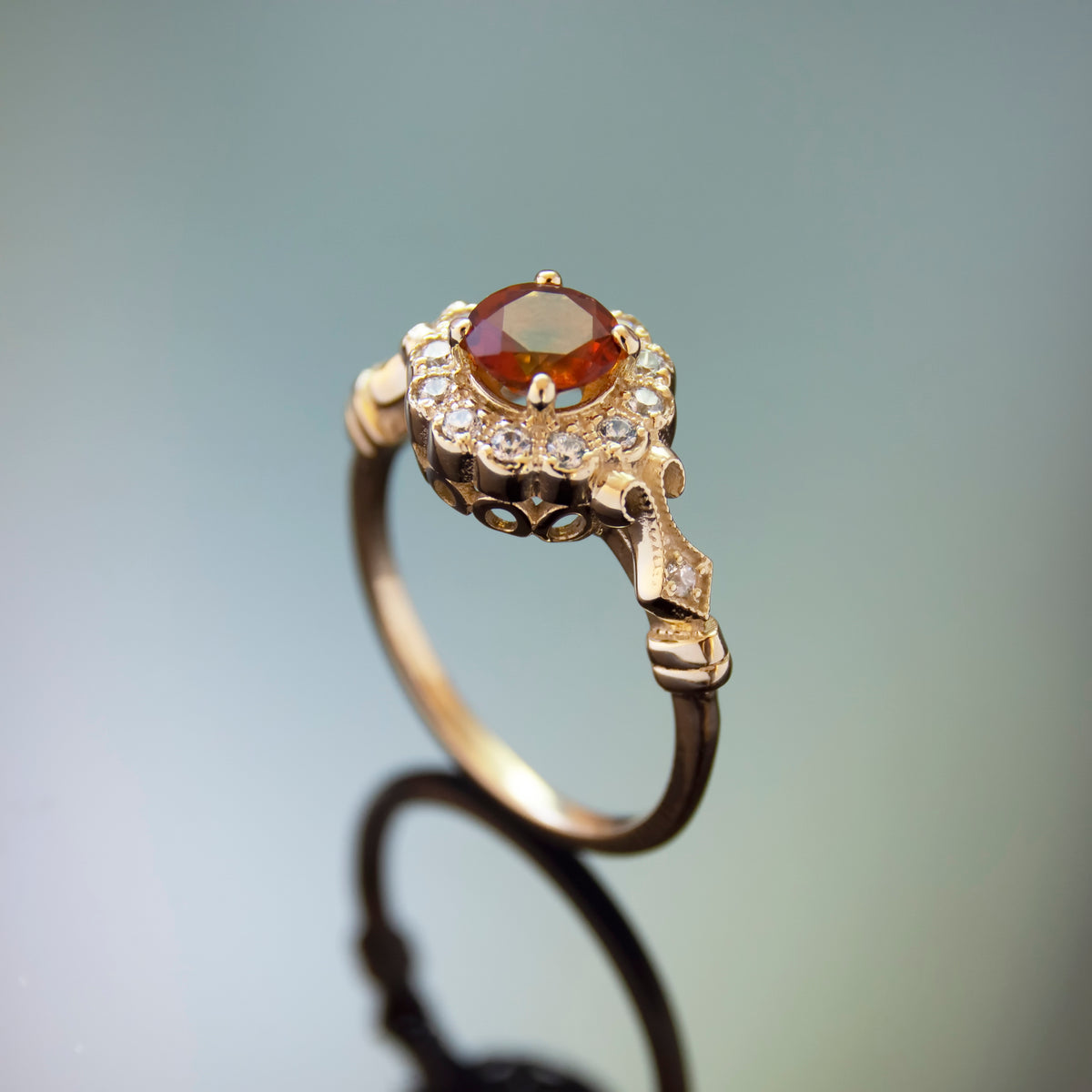 RG1816-1 Vintage Gold Flower Ring with Citrine