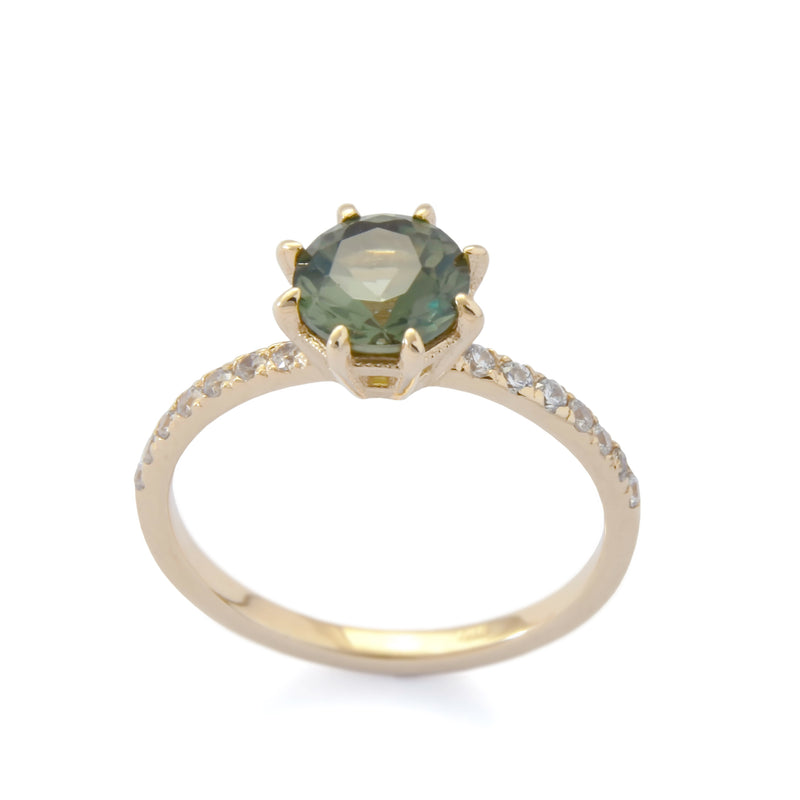 RG1828-1 Luxurious Gold Ring with Green Spinel and Zircons